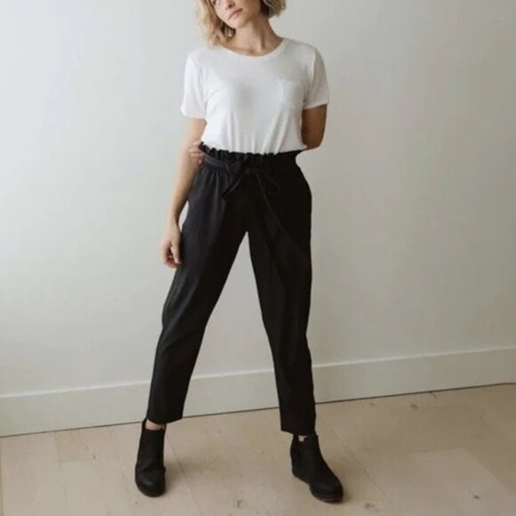 Albion Pants - ALBION Women’s Bow Belt Capri Pants High Rise Paperbag Waist Black size M